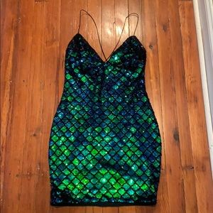 Fashion Nova Green and Blue Sequin Bodycon Dress